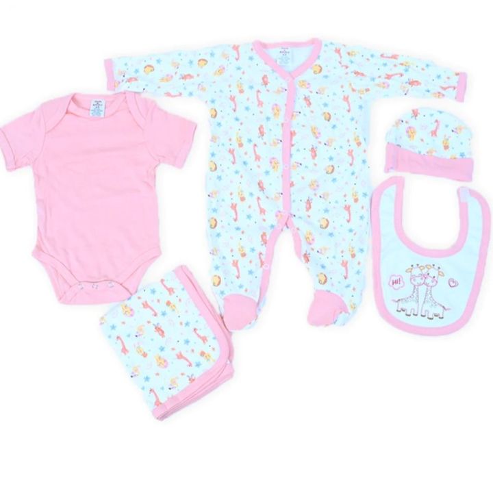 OHM and EMMY Imported 5 pcs Romper , Bodysuit set ,Premium quality , Imported Newborn Baby 5 pcs Starter set, Gift set Suitable size from Newborn to 9 months  , Summer Wearable 100% Cotton
