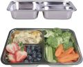 3 Compartments Stainless Steel Plate, Stainless Steel Rectangular Thali Plate, 3 compartment Thali, Divided Dinner Plate, 3 Compartment Serving Tray, Nuts Tray. 