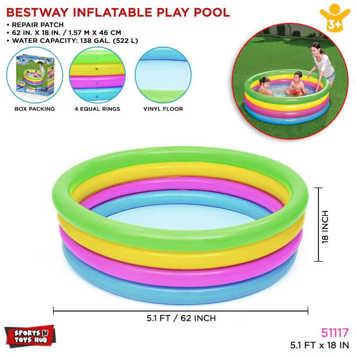 5 Ft Bestway 4 Rings Inflatable Summer Set Swimming Pool For Kids Summer Season Pools Party With Inflatable Pool, Family Fun Indoor & Outdoor Kids Water Games Swim Play Bath Pool Padded Floor & Enjoy Summers Swimming Pool For Toddler & Kids Code: 51117