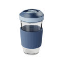 Pyrex Snapware Glass Tumbler Travel Coffee Mug with Lid 500ml, Anti-slip Silicone Sleeve, Sliding Lid, Heat-resistant Glass. 