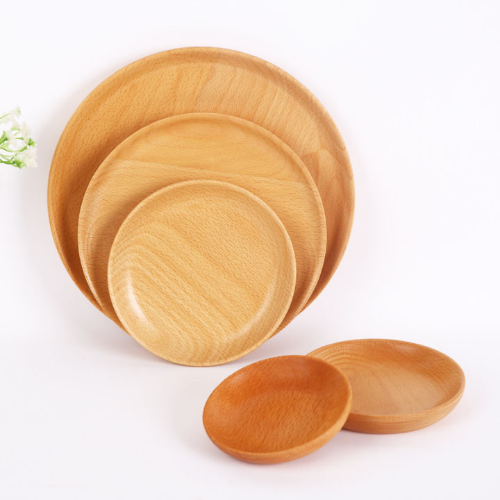 Panda Online 1PCS 15cm Natural Round Wooden Plates Beech Wood Tray Cake Snack Plate Dessert Serving Tray Dishes