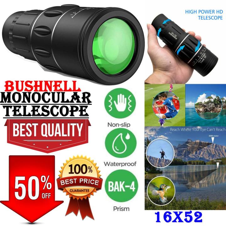 16X52 Bushnelll Monocular Telescope 16x Zoom Day Vision Optic Lens Spotting Scope Mobile Phone Camera Magnifier Monocular Telescope Single Cylinder Bird Watching Golf Sport Camping Hiking Portable Telescope Scope 66M/8000M HD 16 x 52