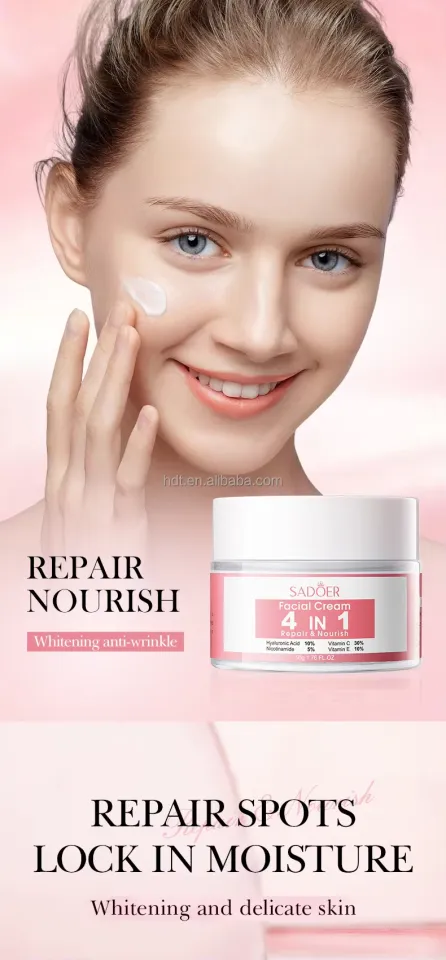 SADOER 4 In 1 Facial Cream Repair Nourishing Whitening Moisturizing Skin  Care Anti Wrinkle Anti Aging Hyaluronic Acid, Nicotinamide, Vitamin C, E  Face ...