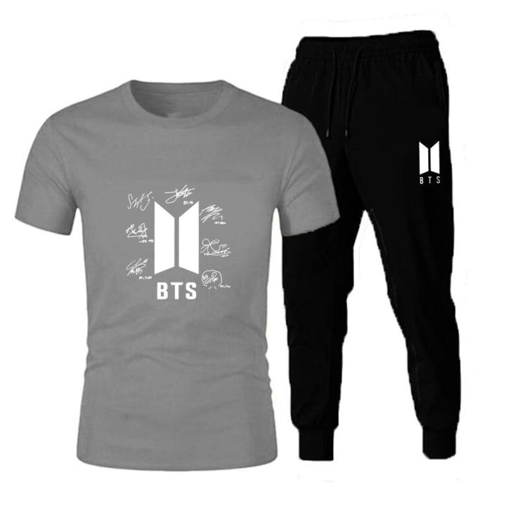 New Summer Tracksuit BTS Signature Style Tshirt and Fashion Trouser 2022 Arrival  T-shirts For Men