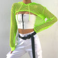 G&H Women Casual Vest Bra Cover Fish Net Hollow out Drawstring Micro Length Hoodie. 