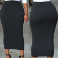 Lady Winter Skirt Solid Color Mid-calf Length Sheath Skirt. 