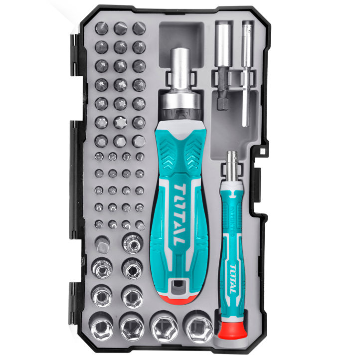 TOTAL 55pcs Screwdriver Bits Set including 1pcs Unique Design Ratchet Handle TACSD30556