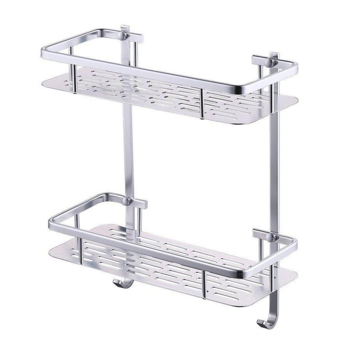 2 Layer Aluminium Bathroom Square Corner Shelf - Silver