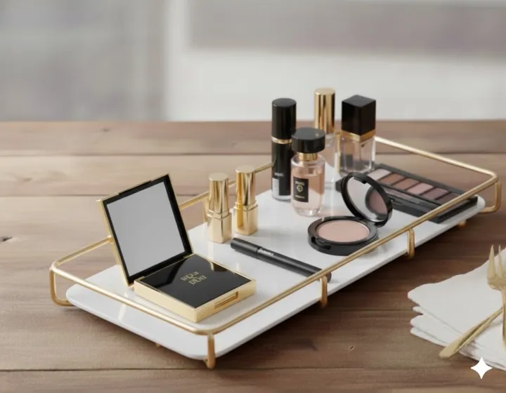 Luxury 2-Tier Golden Makeup Organizer with Mirror Trays – Elegant ...