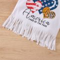 2 Pcs Independence Day Pants Set, Baby Girls Letter & Heart Print Short Sleeve Tassel T-shirt + Star & Stripe Print Shorts. 