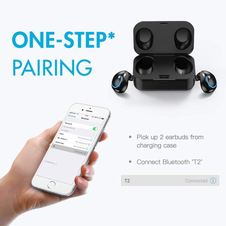 True Wireless Lesoom T2 Bluetooth In Ear Earbuds With Portable Charging Case Waterproof IPX5