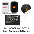 DC009 Battery or DC021 Battery For Jazz MIFI MF673 / Zong Bolt Device MF25  / Ufone Blaze  / PTCL Charji devices Battery Replacement with  2300mAh Capacity , Black. 
