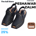 Black Peshawari Chappal Kheri for Men Hand Made - Footwear Pure Leather - Matt Folded Leather Upper. 