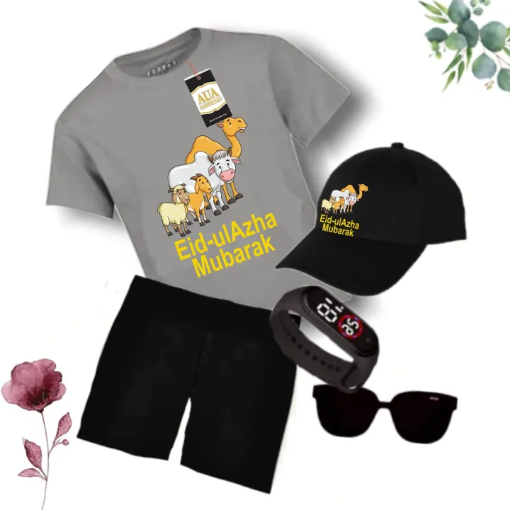 "Eid-ul-Adha%20Kids%20Collection:%20Bundle%20of%205%20in%20Cotton%20Jersey%20-%20T-shirt,%20Shorts,%20Cap,%20Glasses%20&%20Watch!"%20-%20Image%202