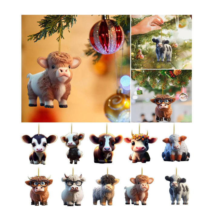 Cow Pendant 8cm Christmas Tree Car Backpack Ornament Cartoon Yellow