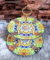 Ceramic Fruit Bowl Cake Stand 2 Tier Serving Platter with Round Glass Plate & Golden Stainless Steel Holder for Birthday/Party/Wedding. 