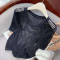 Thin hollow out sleeved knitted sweater for women 2024 new summer design sense niche loose short chic top trend. 