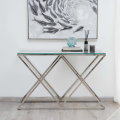 Wingle Console Table Glass in Stunning Silver Finish - V-Shape Console Table for Stylish Entryway and Hallway Décor. 