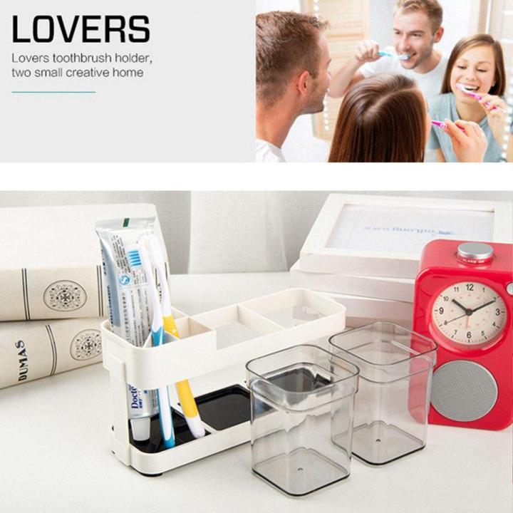 Innovative design bathroom plastic toothbrush holder with 2 cups