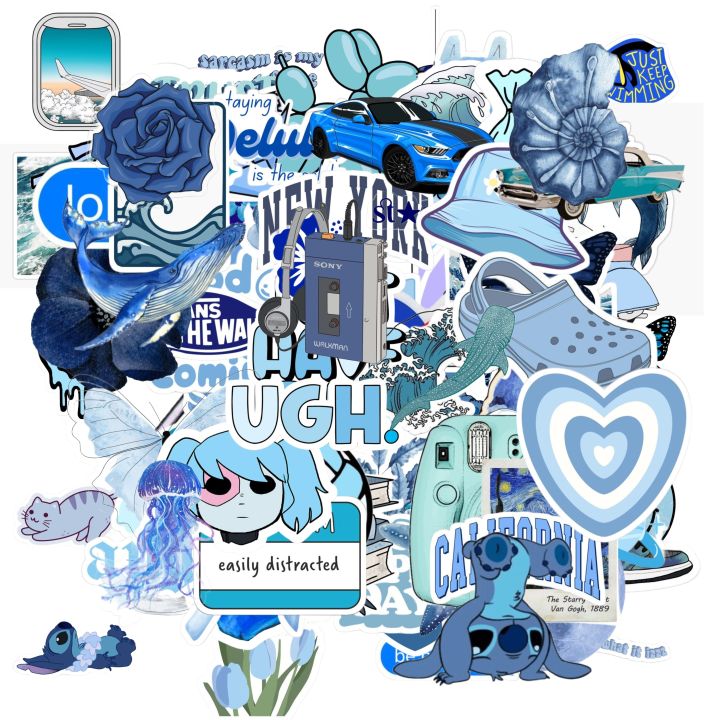 Random Mix Blue Sticker Pack (20/40/60/80/100 Pcs) 2 Inch Premium ...