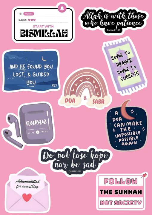 10-Pack Aesthetic Islamic Stickers | Quran Ayahs | Aesthetic mobile, laptop and journal stickers