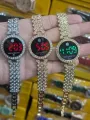 Elegant Women's Fashion Digital Watch with Diamond Accents and Stainless Steel Band. 