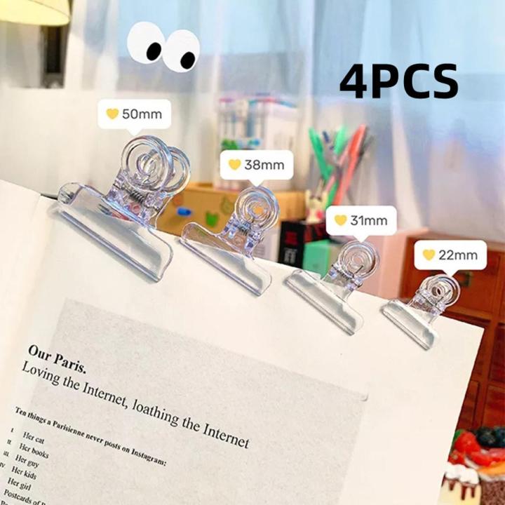 RHS Online 4PCS Ins Binder Clip Transparent Book Paper Clip Clear Ticket Bill Clips Stationery Office Supplies