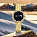 Elegant Women's Fashion Digital Watch with Diamond Accents and Stainless Steel Band. 