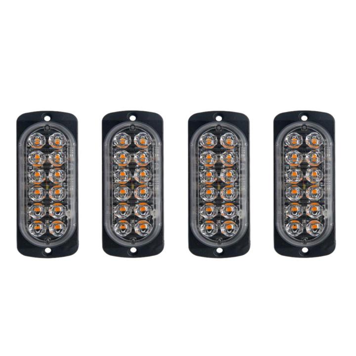 4 Pcs 12-Led Amber Flash Flashing Recovery Strobe Car Emergency Signal Led Orange Grill Breakdown Light Fog Light Beacon