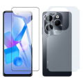 Infinix Hot 40 Glass Protector Polish Screen Tempered + Back Protector Carbon Fiber Matte Soft Skin Sheet For Hot 40. 