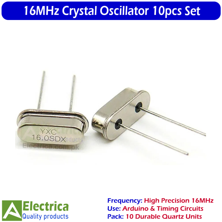 10pcs 16MHZ HC-49S Crystal Oscillator – 16.000 Hz Quartz – 2-Pin – Passive – For Arduino, Raspberry Pi
