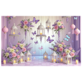 Butterfly Backdrop Wedding Cake Smash Purple Banner Flower Pink Background for Birthday. 
