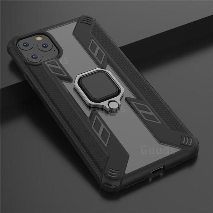 Apple iPhone 11 Pro MAX Back cover Predator Armor Metal Ring Grip Shockproof Dual Layer Rugged Hard Cover for Apple iPhone 11 Pro MAX - BLACK