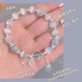 Original design opal, aquamarine, moonstone, crystal women's bracelet, light luxury, elastic bracelet, live supply. 