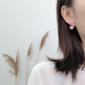 Pink Purple Bow Love Shape Temperament Female Earrings Simple Sweet Japanese And Korean Fashion Small Fresh Frosted Heart-shaped Earrings 1Pair. 