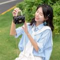 Girls Pearl Handle Mini Size Fiber Crossbody Bags. 