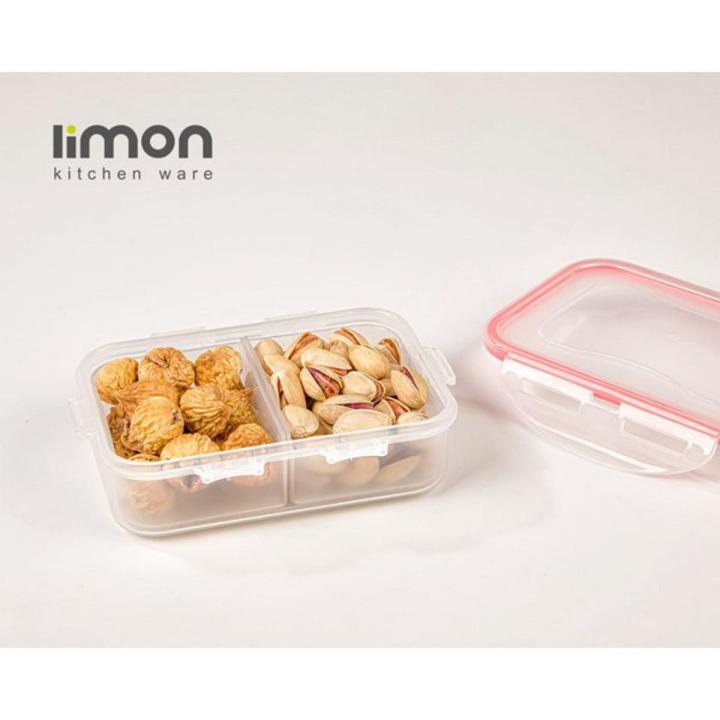 Plastic Food Container 2 Section Box1.1LTR ,Plastic Under Bed Storage Bin with Lids and Durable Buckles, Multi-Purpose Container