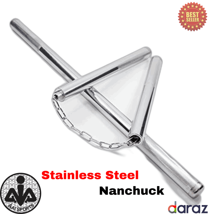AAI Store Stainless Steel Nunchaku for Martial Arts Training, Durable Bruce Lee Style Nunchucks with Steel Chain, Karate & Ninja Practice Sticks for Self-Defense & Exercise