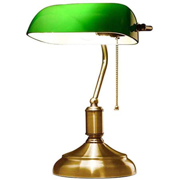Traditional Bankers Lamp, Brass Base, Handmade Emerald Green Glass Shade,Vintage Office Table Light, Antique Style Desk Lamps for Office, Library, Study Room (Brass)(No Bulbs Included)