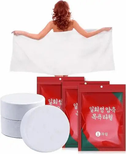 Compressed Bath Towel Tablets, Pure Cotton Portable Disposable Hypoallergenic Dehydrated Expandable Compact Compressed Towels