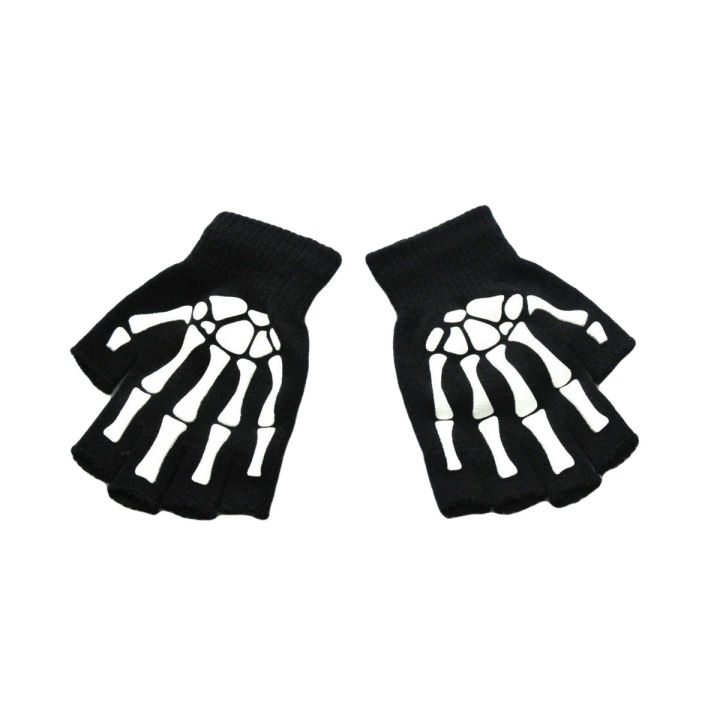 Skeleton Pattern Skull Half Finger Gloves Glow In The Dark