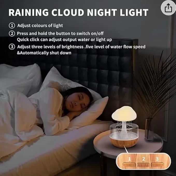 DHYANUT Cloud Rain Humidifier with Essential Oil Diffuser and 7 Color Night Light