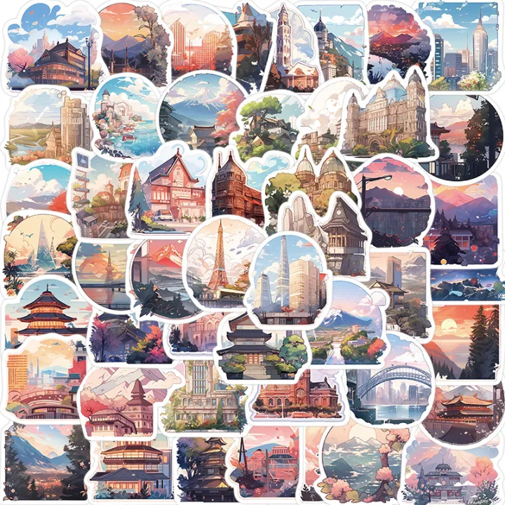 50Pcs INS World Landscape Map Graffiti Sticker Car Guitar Suitcase ...