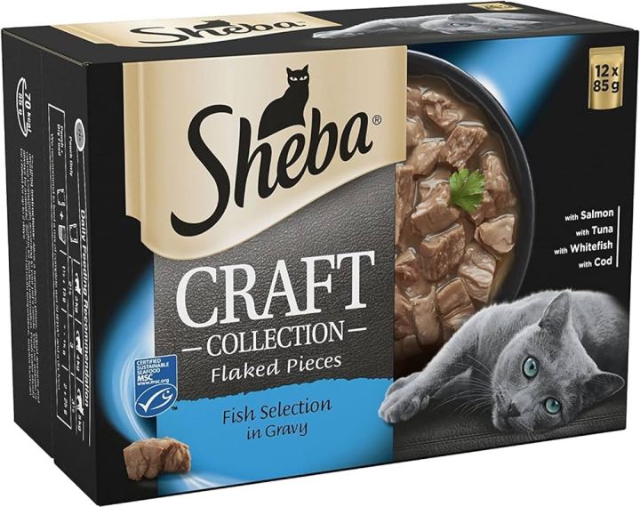 Sheba Craft Collection Flacked Pieces Fish Selection In Gravy Adult Cat Wet Food - (12x85G)