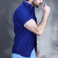 Men's Slim Fit Navy Blue Half Sleeve Shirt - 1034. 