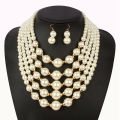 Factory Wholesale African Jewelry Sets Luxury Fashion Multilayer Imitation Pearl Statement Women Necklace and Earring Sets. 