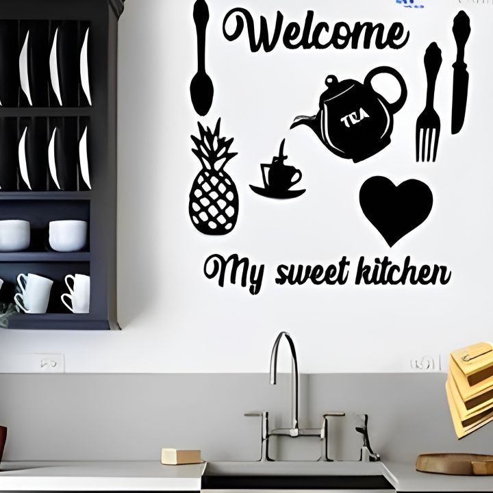 Welcome Home Kitchen Wall Sticker for Kitchen Decoration items I Home and kitchen decoration items I Wall Decoration items I Wall Hanging For Decoration Pieces I Wall Art I kitchen Art I Decoration Pieces For kitchen I Decoration Pieces