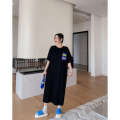 Fat mm summer outfit new lazy short sleeved loose over knee plus size dress 200 pounds long T shirt skirt. 