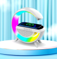 "BT-3401 LED Display Wireless Phone Charger Bluetooth Speaker with Google Shape, 7-Color LED, Alarm Clock, FM Radio, and Bluetooth Connectivity". 