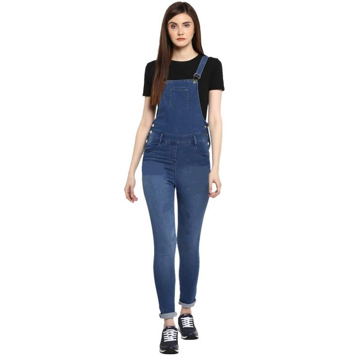 Mid blue denim romper for girls
